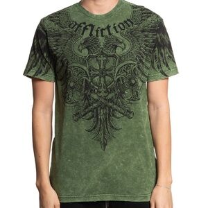 Affliction Men's Large Alpha Strike Military Green Eagle Wing  Short-Sleeve Tee